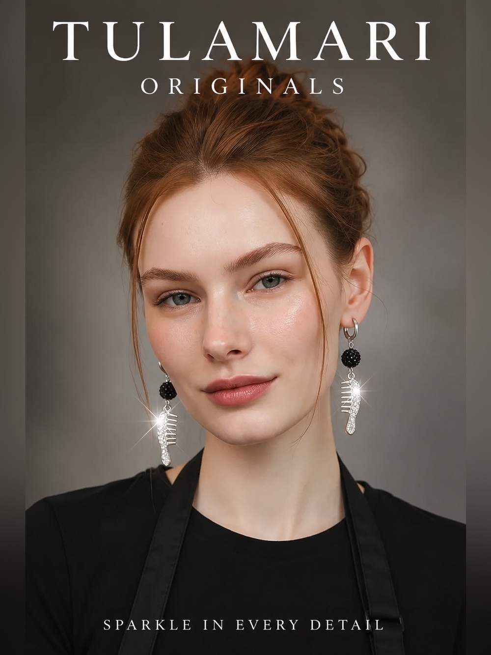 Tulamari Silver & Black Sequin Fishbone comb Drop Earrings